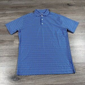 Mizzen+Main Men's Polo Shirt Trim Fit All Over Print Golf Performance L Blue